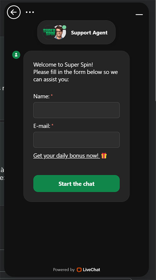 superspincasino support client 